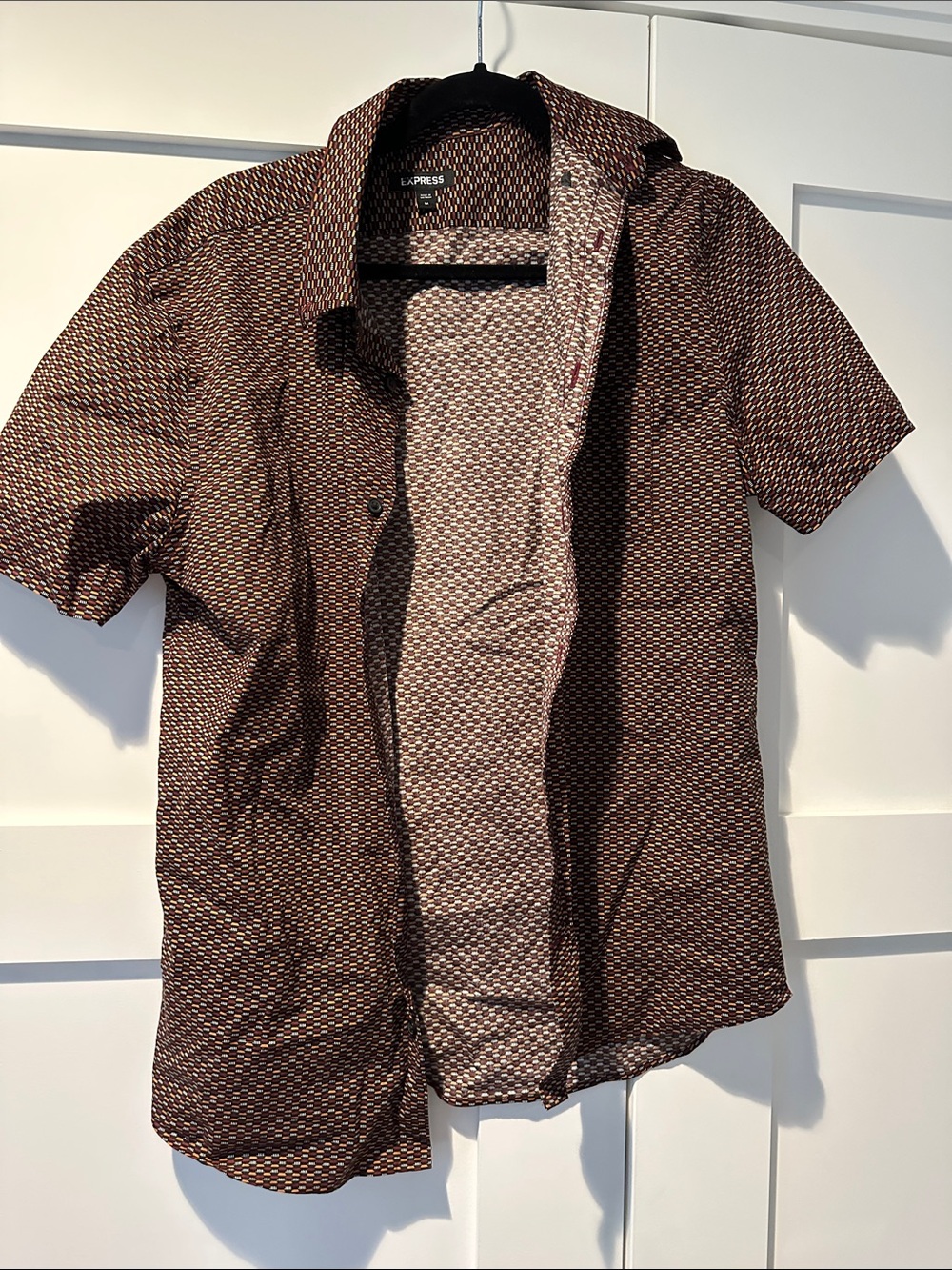 Express Brown Micro-Print Short Sleeve Button-Up Shirt